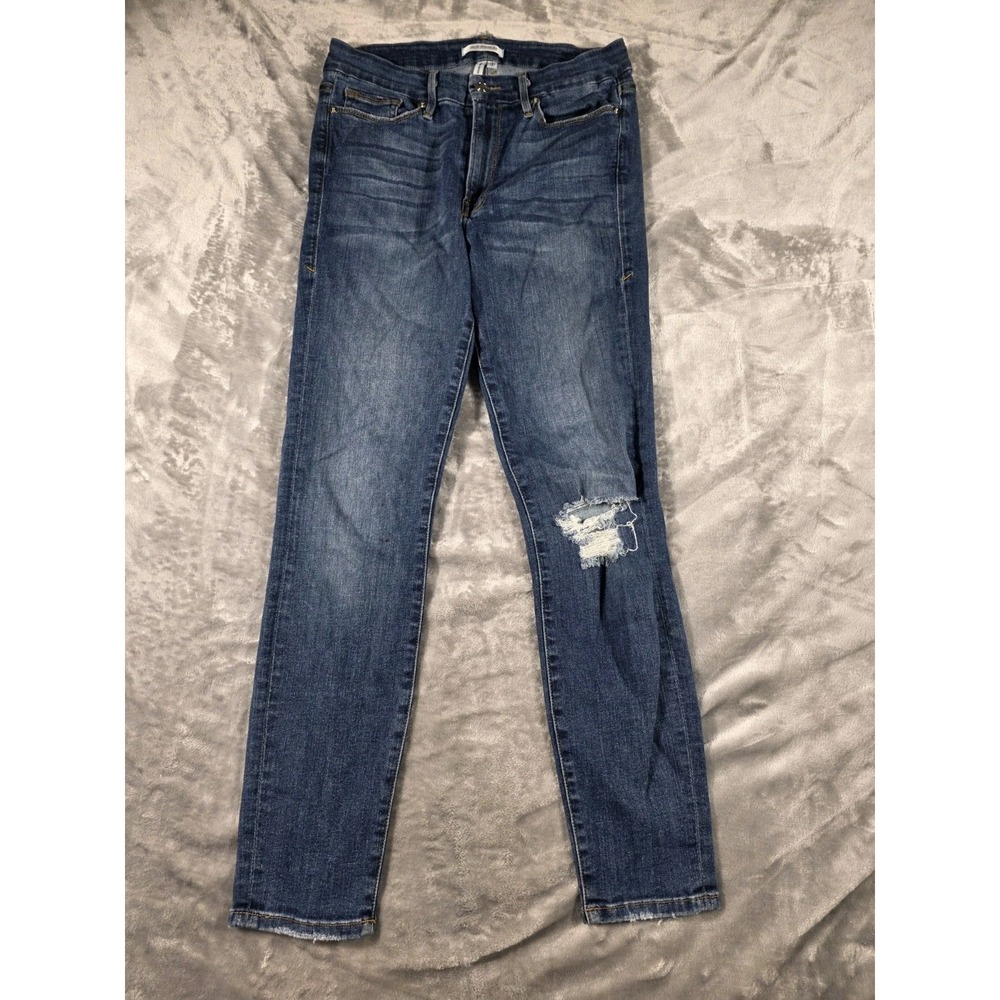Good American Good Waist Skinny Jeans Medium Wash Distressed Women's Size 6/28
